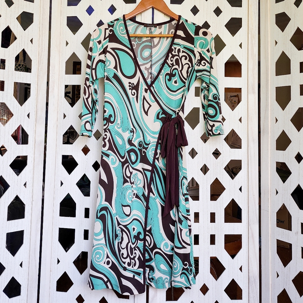 Vintage Retro Faux Wrap Dress With Tie Waist